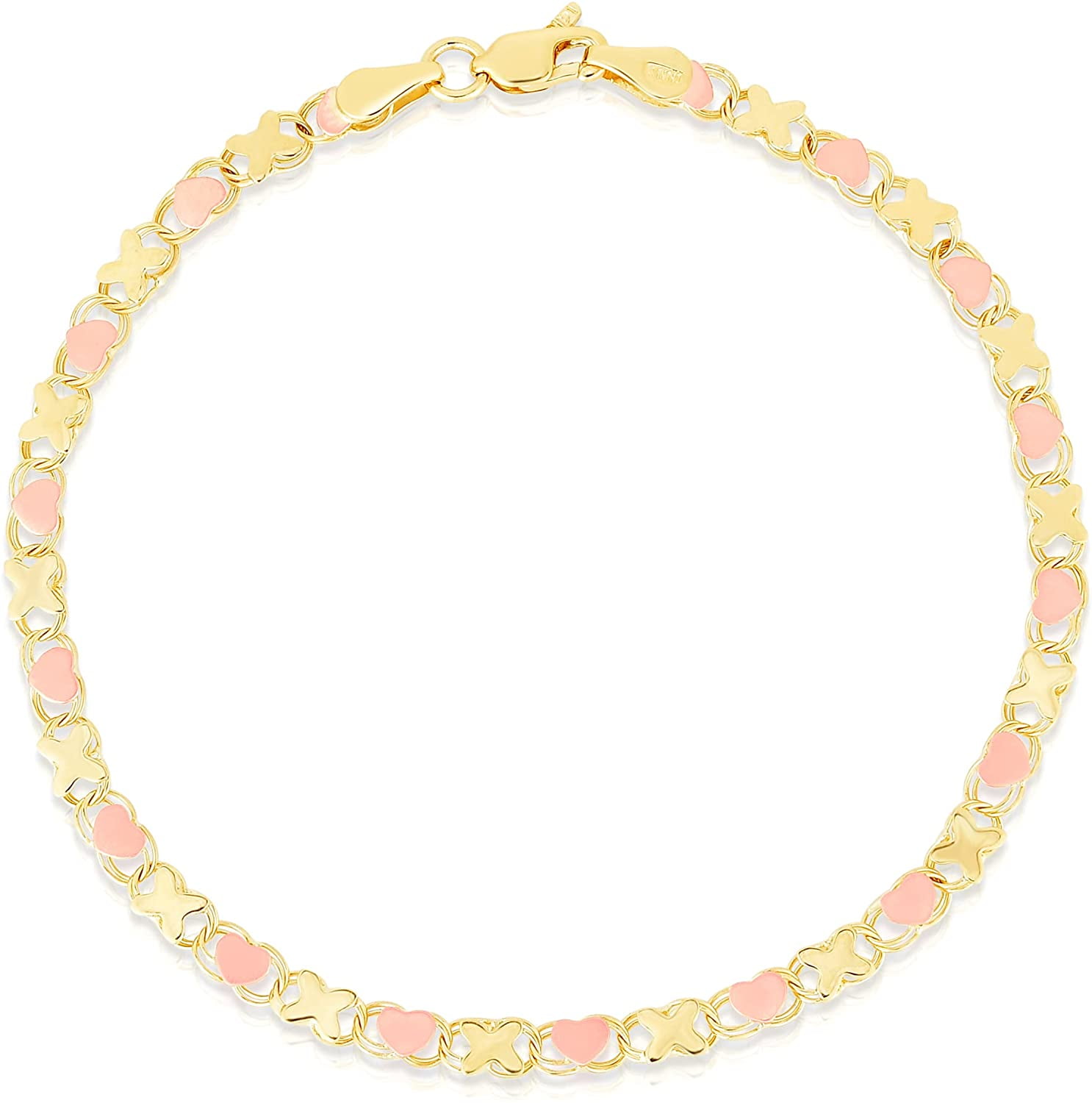 Floreo 10k Yellow Gold XOXO X and Heart Double Link Bracelet,