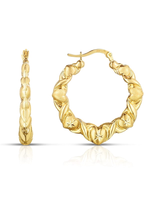10k Yellow Gold XOXO with Graduated Heart Shape Hoop Earrings