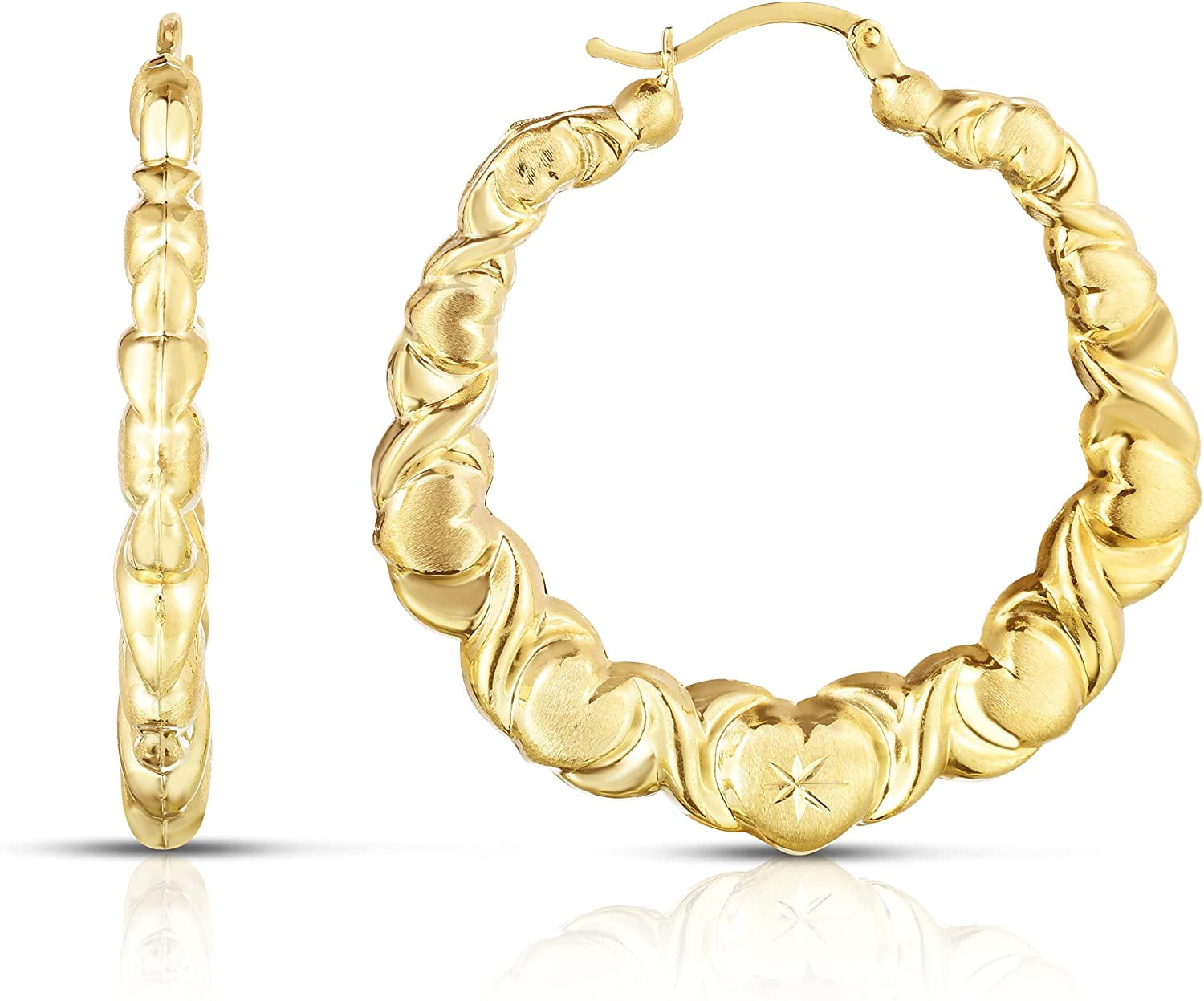 Floreo 10k Yellow Gold XOXO with Graduated Heart Shape Hoop Earrings