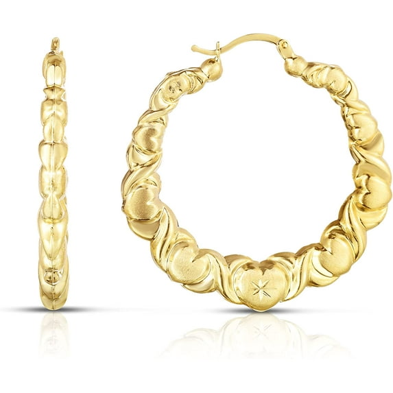 Floreo 10k Yellow Gold XOXO with Graduated Heart Shape Hoop Earrings