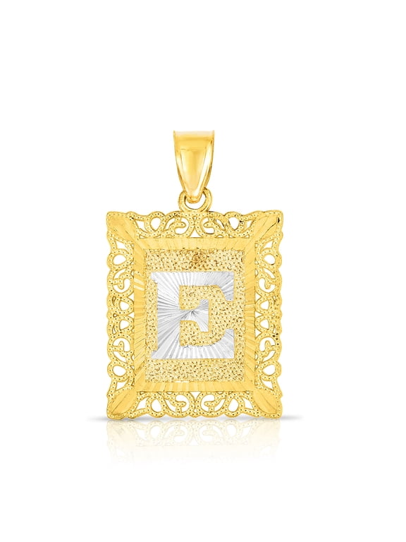 10k Yellow Gold and White Gold 14.5mm or 18mm Personalized Alphabet Monogram A-Z Initial Square Pendant