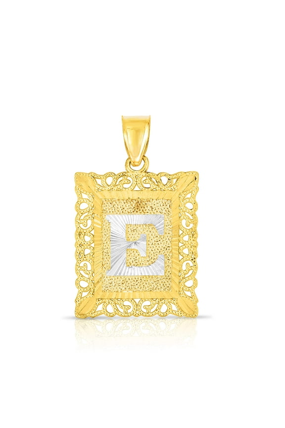 10k Yellow Gold and White Gold 14.5mm or 18mm Personalized Alphabet Monogram A-Z Initial Square Pendant