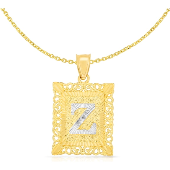 Floreo 10k Yellow Gold and White Gold 14.5mm or 18mm Personalized Alphabet Monogram A-Z Initial Square Pendant