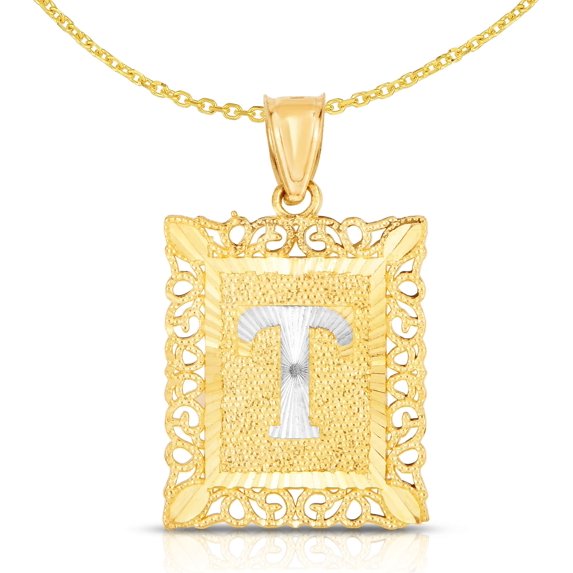 Floreo 10k Yellow Gold and White Gold 14.5mm or 18mm Personalized Alphabet Monogram A-Z Initial Square Pendant