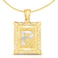 thumbnail image 1 of Floreo 10k Yellow Gold and White Gold 14.5mm or 18mm Personalized Alphabet Monogram A-Z Initial Square Pendant, 1 of 6