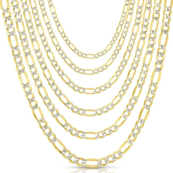 Floreo 10k Yellow Gold and White Gold (2.5mm, 3.5mm, 4.5mm, 5.5mm, 6.5mm, 8mm) Hollow Figaro Link Chain Necklace