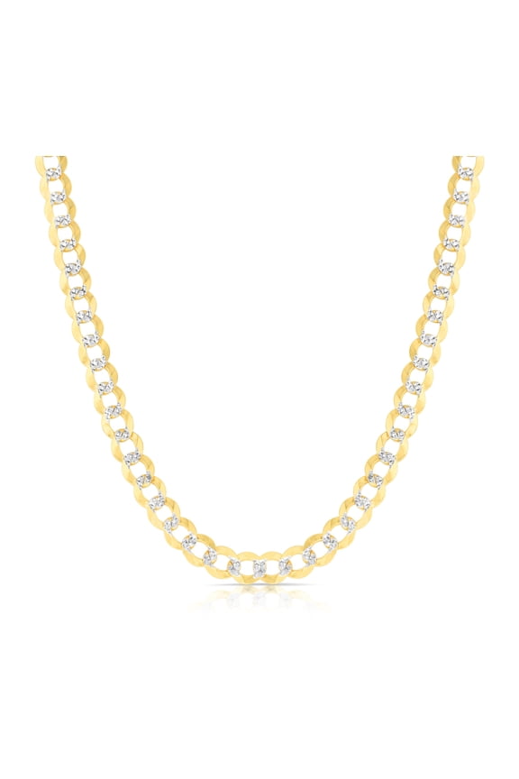 10k Yellow Gold and White Gold 8.5mm Solid Two-Tone Curb Cuban Chain Necklace