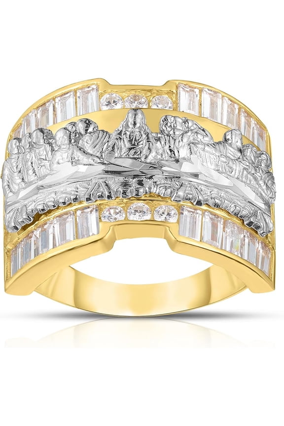 10k Yellow Gold and White Gold Last Supper Baugette CZ Ring (Small, 16mm)