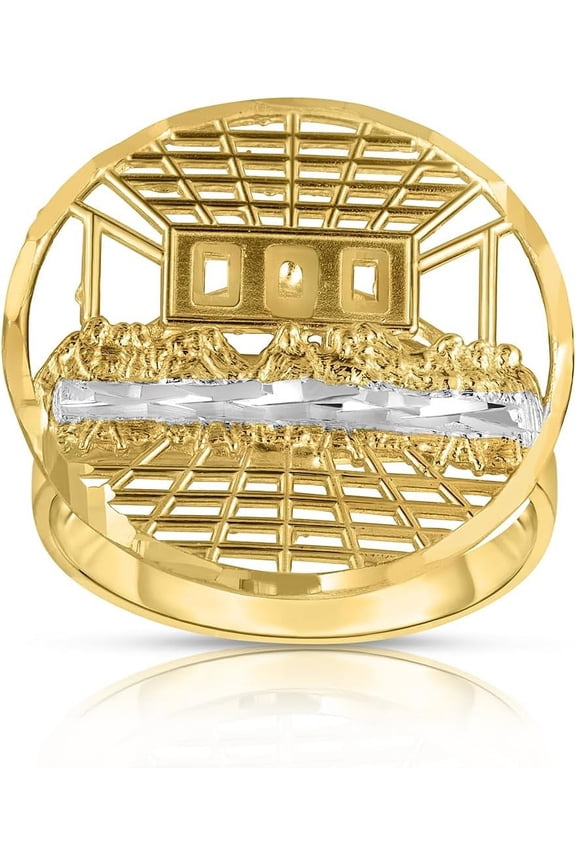 10k Yellow Gold and White Gold Last Supper Flat Round Ring