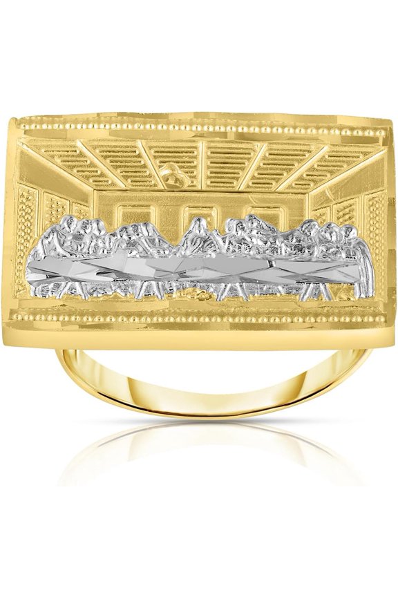 10k Yellow Gold and White Gold Last Supper Square Ring