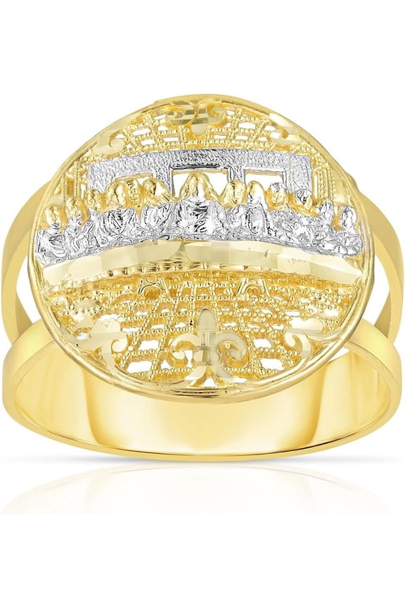 10k Yellow Gold and White Gold Round Last Supper Double Band Ring