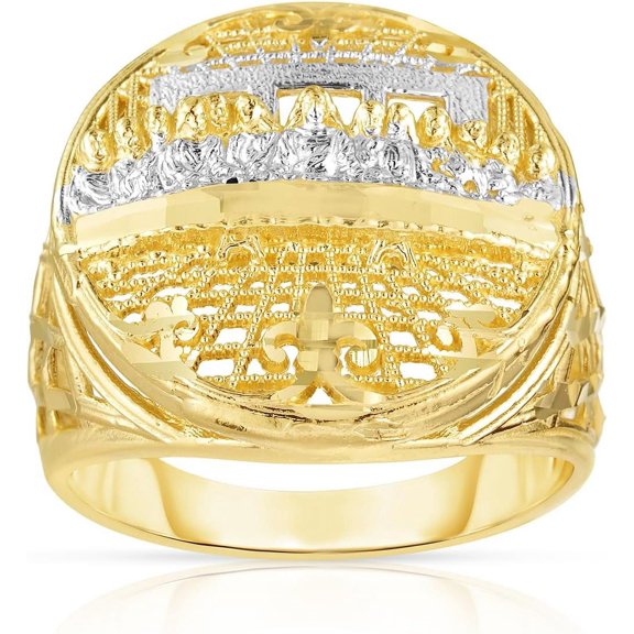 Floreo 10k Yellow Gold and White Gold Round Last Supper Textured Ring