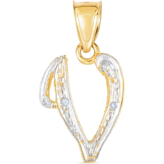 Floreo 10k Yellow Gold and White Gold Two-Tone 21.5 Cursive Personalized Alphabet A-Z Initial Pendant with Optional 1.1mm Solid Cable Chain, 18" Inch