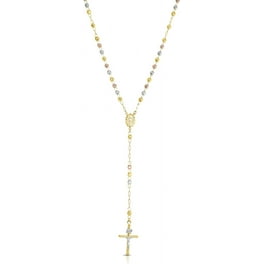 Floreo 10k Yellow Gold or Tri Color 2mm Rosary with Virgin Mary Medal and Crucifix of Jesus Cross Pendant Chain Necklace Walmart