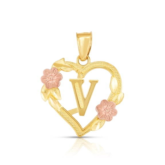 Floreo 10k Yellow and Rose Gold A-Z Initial Heart Pendant with Optional Necklace