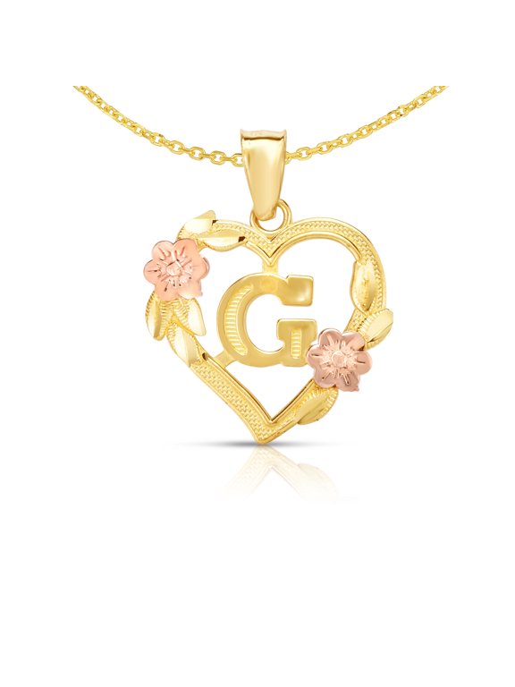 10k Yellow and Rose Gold A-Z Initial Heart Pendant with Optional Necklace