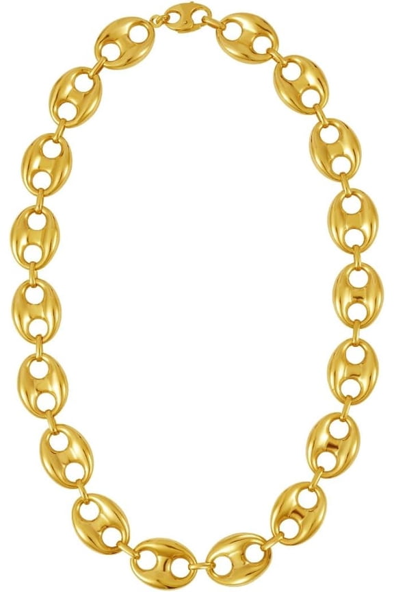 14K Yellow Gold 16mm Puff Anchor Mariner Chain Necklace, 18 Inch
