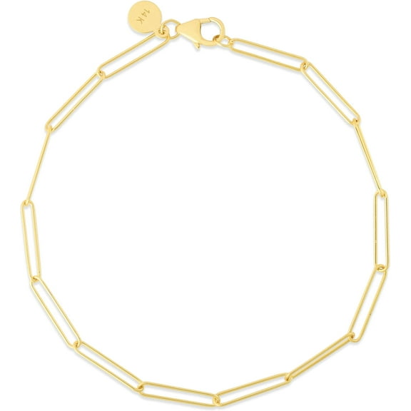 Floreo 14K Yellow Gold or White Gold 2.7mm Long Wire Paperclip Chain Bracelet, 7 inch