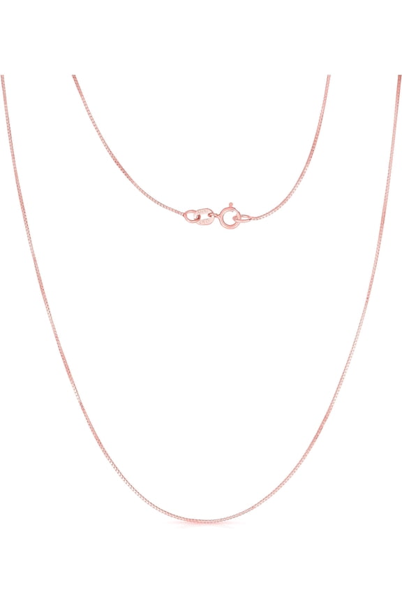 14k Rose Gold 0.45mm Solid Box Chain Link Necklace with Spring Ring Closure 16 Inch
