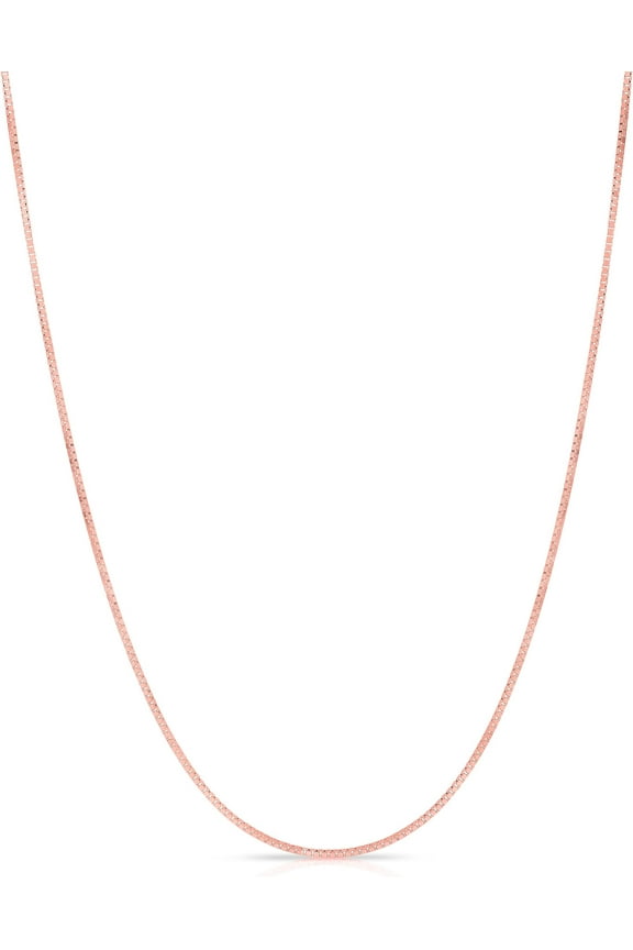 14k Rose Gold 0.6mm Solid Box Chain Link Necklace with Spring Ring Closure 16 Inch