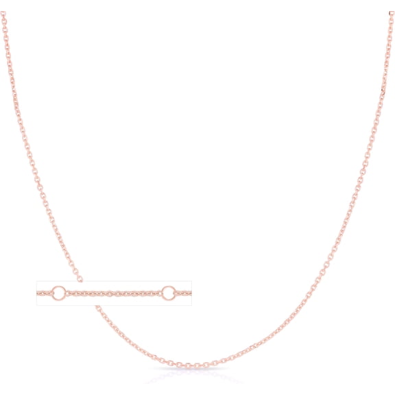 Floreo 14k Rose Gold 0.87mm, 1.1mm, or 1.3mm Double Extendable Diamond Cut Cable Chain Adjustable Necklace, 16" - 17" - 18" Inch