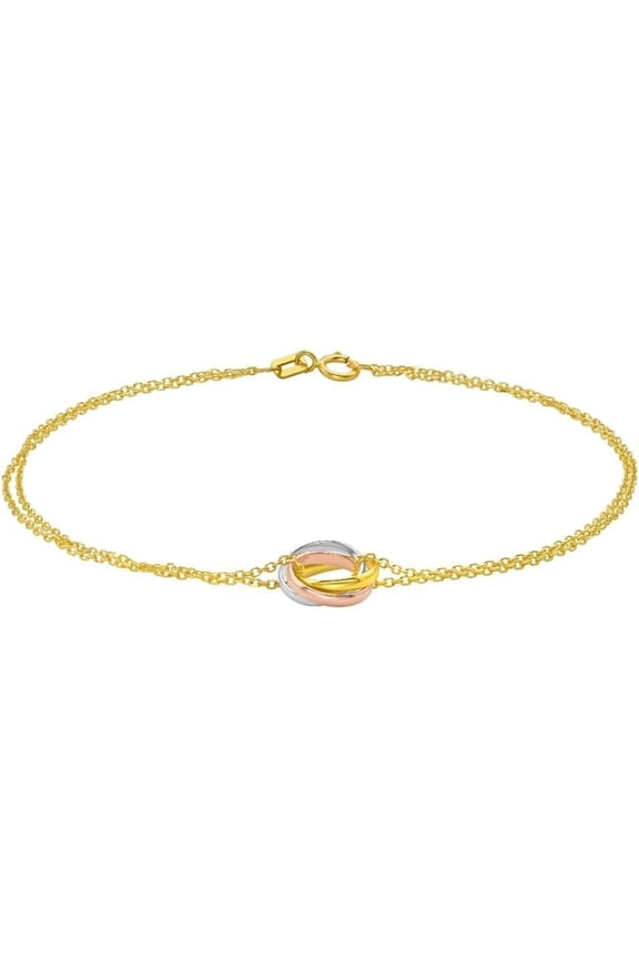 14k Tri-Color Gold 8.5mm Tri-Tone Trinity Ring Link Bracelet, 7.5 Inch