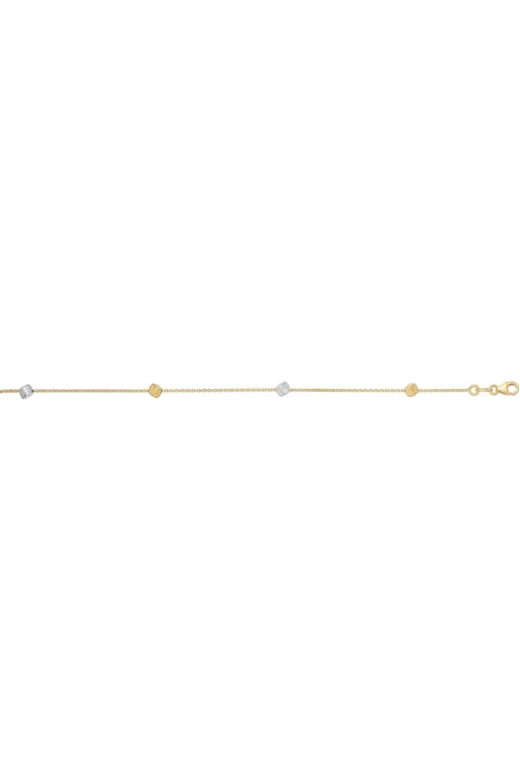 14k Two-Tone Gold Cube Station Link Bracelet, 7.5 Inch