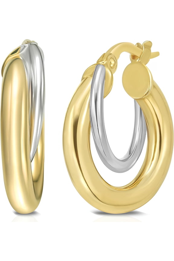 14k Two-Tone Gold 10mm Interlocked Hoop Earrings