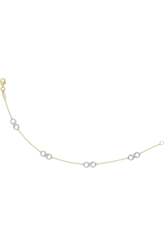 14k Two-Tone Gold 6mm Infinity Station Charm Link Bracelet, 7.5 Inch