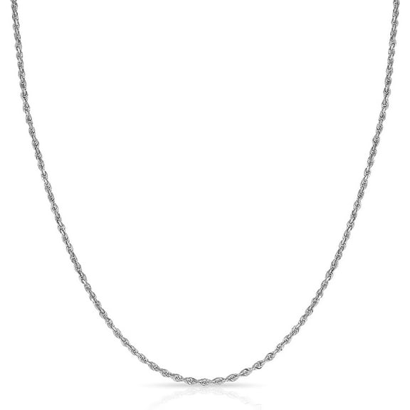 Floreo 14k White Gold 1.3mm Solid Rope Chain Diamond Cut Necklace