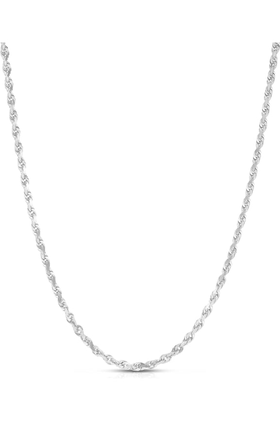 14k White Gold 3mm Solid Rope Chain Diamond Cut Necklace