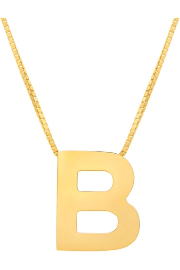 14k Yellow Gold 0.4" Block Alphabet Letter A - Z Initial Charm Pendant with Extendable Adjustable Chain Necklace