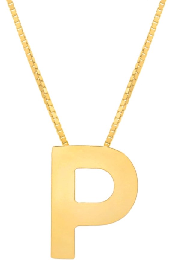 14k Yellow Gold 0.4" Block Alphabet Letter A - Z Initial Charm Pendant with Extendable Adjustable Chain Necklace