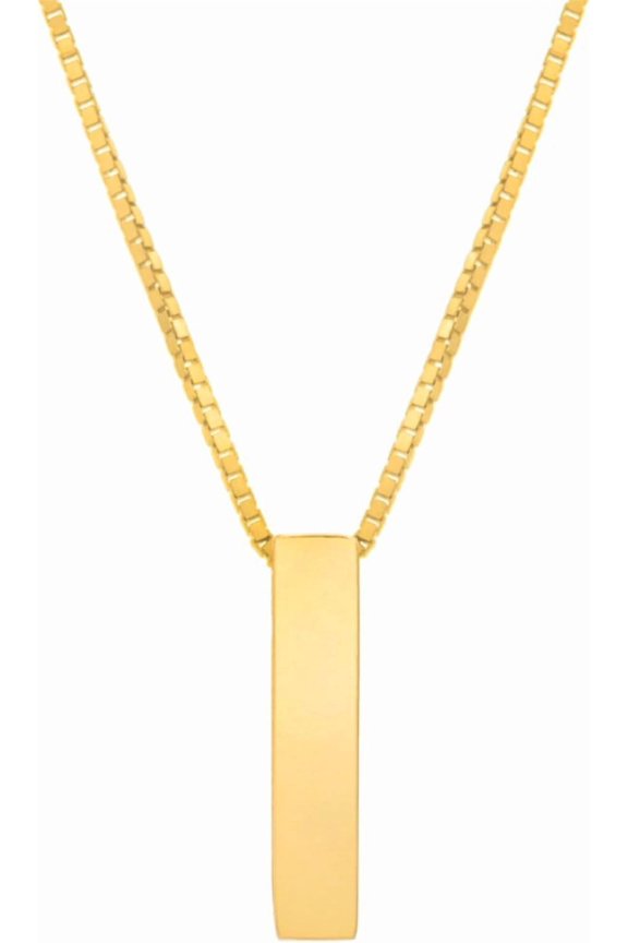 14k Yellow Gold 0.4" Block Alphabet Letter A - Z Initial Charm Pendant with Extendable Adjustable Chain Necklace