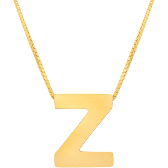 Floreo 14k Yellow Gold 0.4" Block Alphabet Letter A - Z Initial Charm Pendant with Extendable Adjustable Chain Necklace