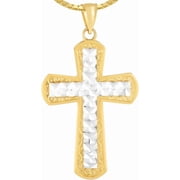 Floreo 14k Yellow Gold 1.3 Diamond Cut Intricate Two-Tone Cross Charm Pendant with optional Adjustable Chain Necklace