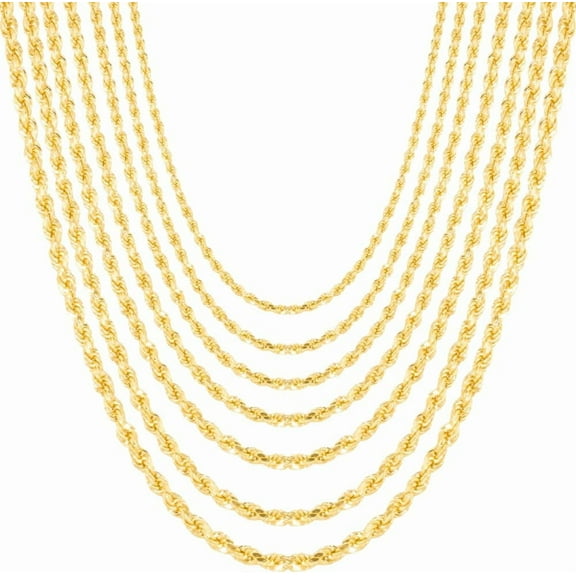 Floreo 14k Yellow Gold (1.5mm, 2mm, 2.5mm, 3.2mm, 4mm) Lite Classic Rope Chain Necklace