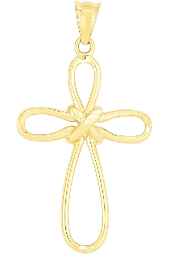 14k Yellow Gold 1.6" Wire Knotted Cross Charm Pendant with optional Adjustable Chain Necklace