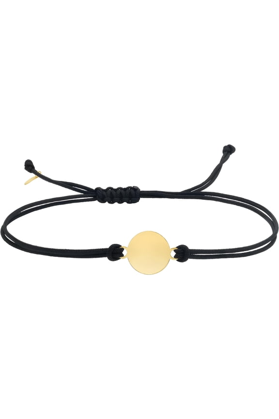 14k Yellow Gold 10.5mm Disc & Cord Custom Engraveable Initial Adjustable Friendship Charm Bracelet, 9.25 Inch
