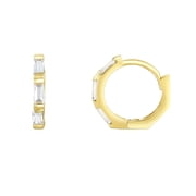 Floreo 14k Yellow Gold 11mm CZ Baguette Hoop Huggie Earrings