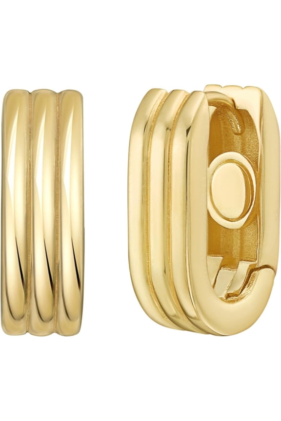 14k Yellow Gold 12mm Triple Row Oval Hoop Earrings