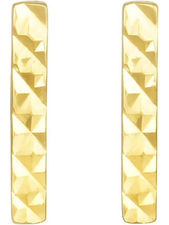 14k Yellow Gold 13mm Diamond Cut Bar Stud Earrings