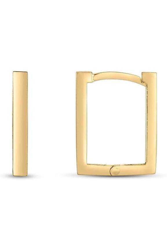 14k Yellow Gold 13mm Rectangle Huggie Hoop with Snap Clasp Earrings