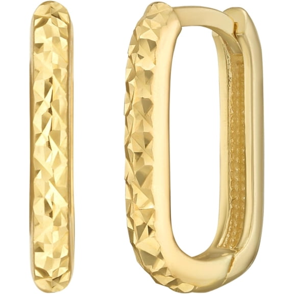 Floreo 14k Yellow Gold 2mm Textured Rounded Rectangular Hoop Earrings