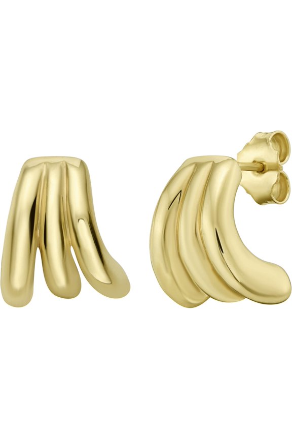 14k Yellow Gold 14mm Triple Row Splayed Hoop Earrings