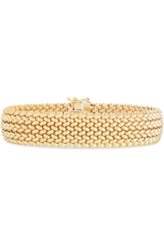 14k Yellow Gold 14.5mm Large Rice Mesh Bracelet, 7 Inch