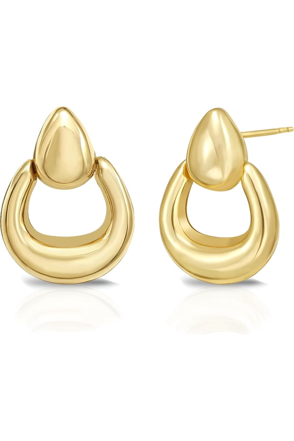 14k Yellow Gold 16.8mm Sculpted Door Knocker Stud Earrings