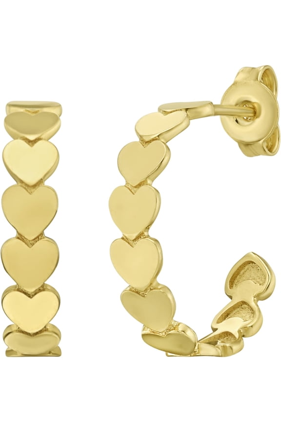 14k Yellow Gold 16mm Heart Row C-Hoop Earrings