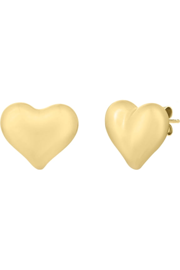 14k Yellow Gold 16mm Puffed Heart Studs Earrings