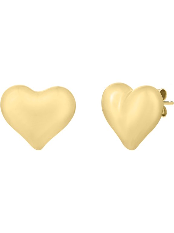 14k Yellow Gold 16mm Puffed Heart Studs Earrings